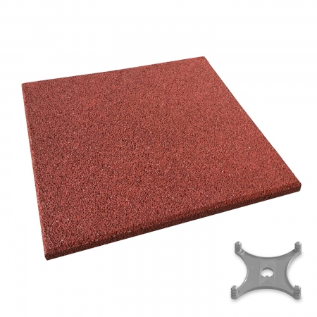 Square rubber plate in the color brick red, with a red connecting cross